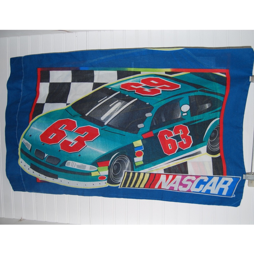 Vintage Nascar Pillowcase Standard size Dan‎ River Two-sided Race car pillow